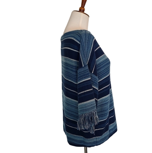 Lauren Ralph Lauren Blue Striped Scoop Neck Fringe Sleeve Knit Sweater XS NWT - Picture 5 of 8